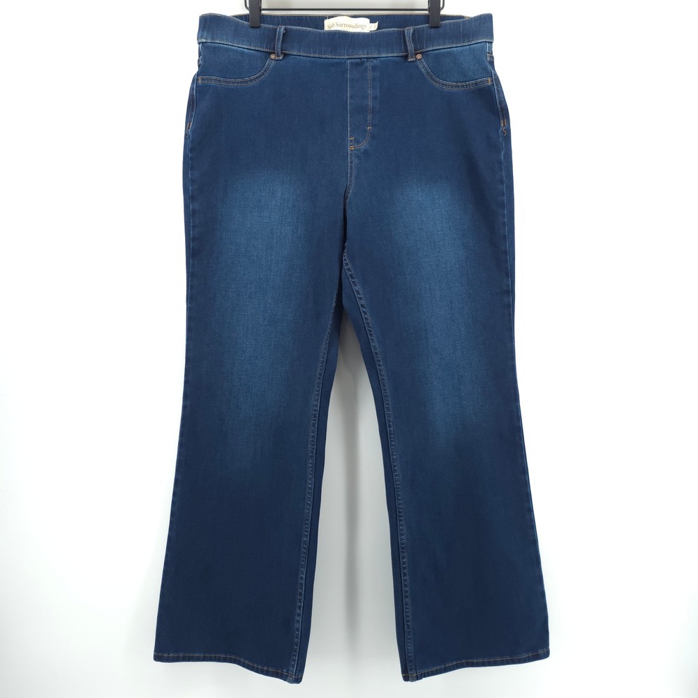 Soft Surroundings Womens Pull On Jeans XL Dark Wash Wide Leg Denim 2FY34 Blue